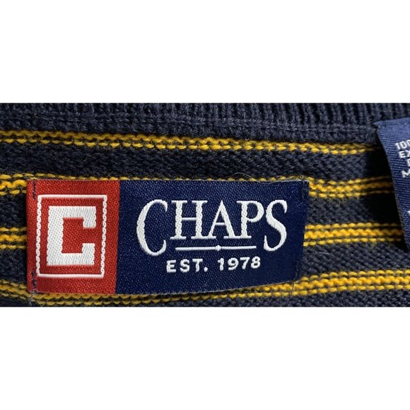 Chaps Sweater Mens Size Extra Large XL Navy Gold Striped Long Sleeve Pullover - Picture 2 of 5